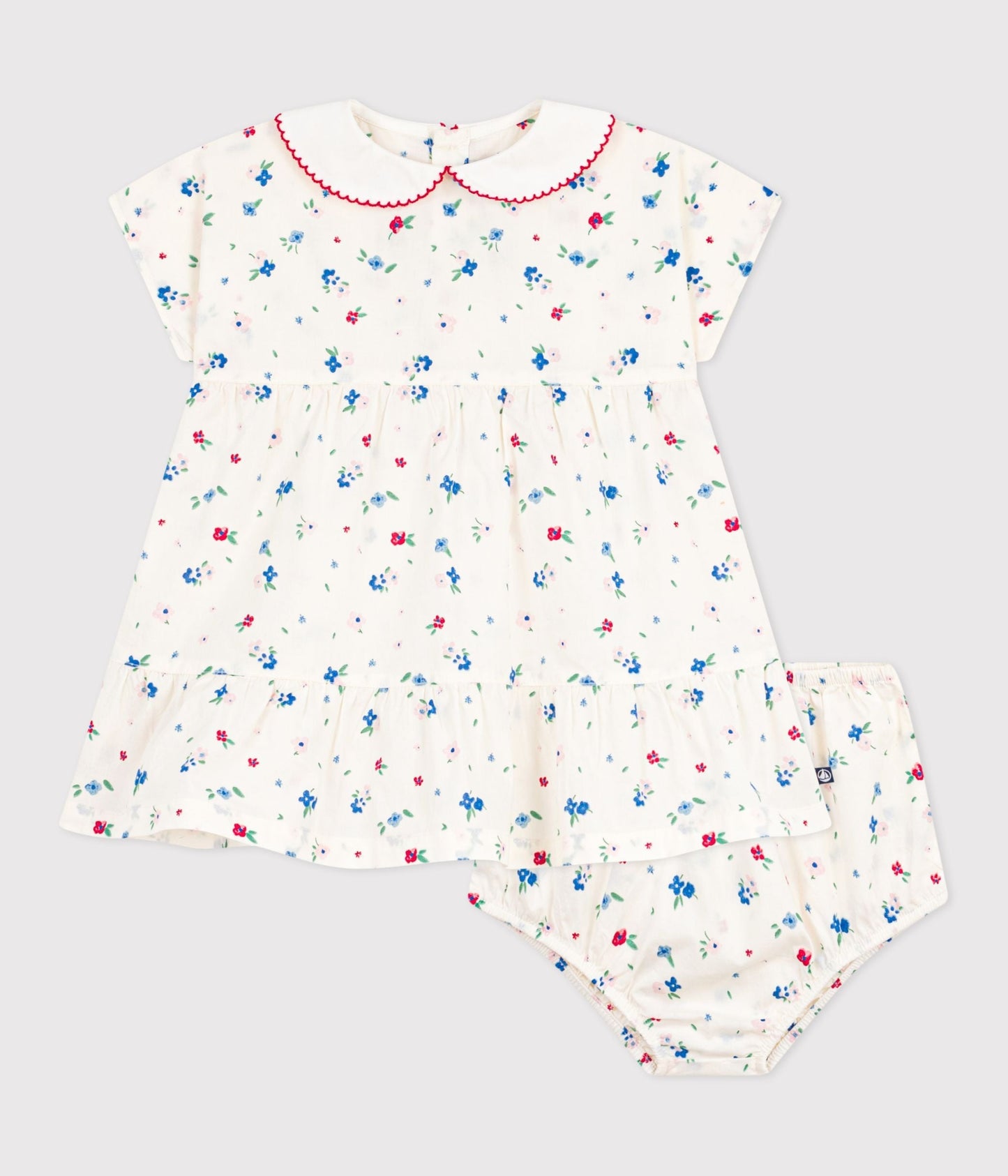 Robe bébé en coton manches courtes et son bloomer imprimés fleurs – F1