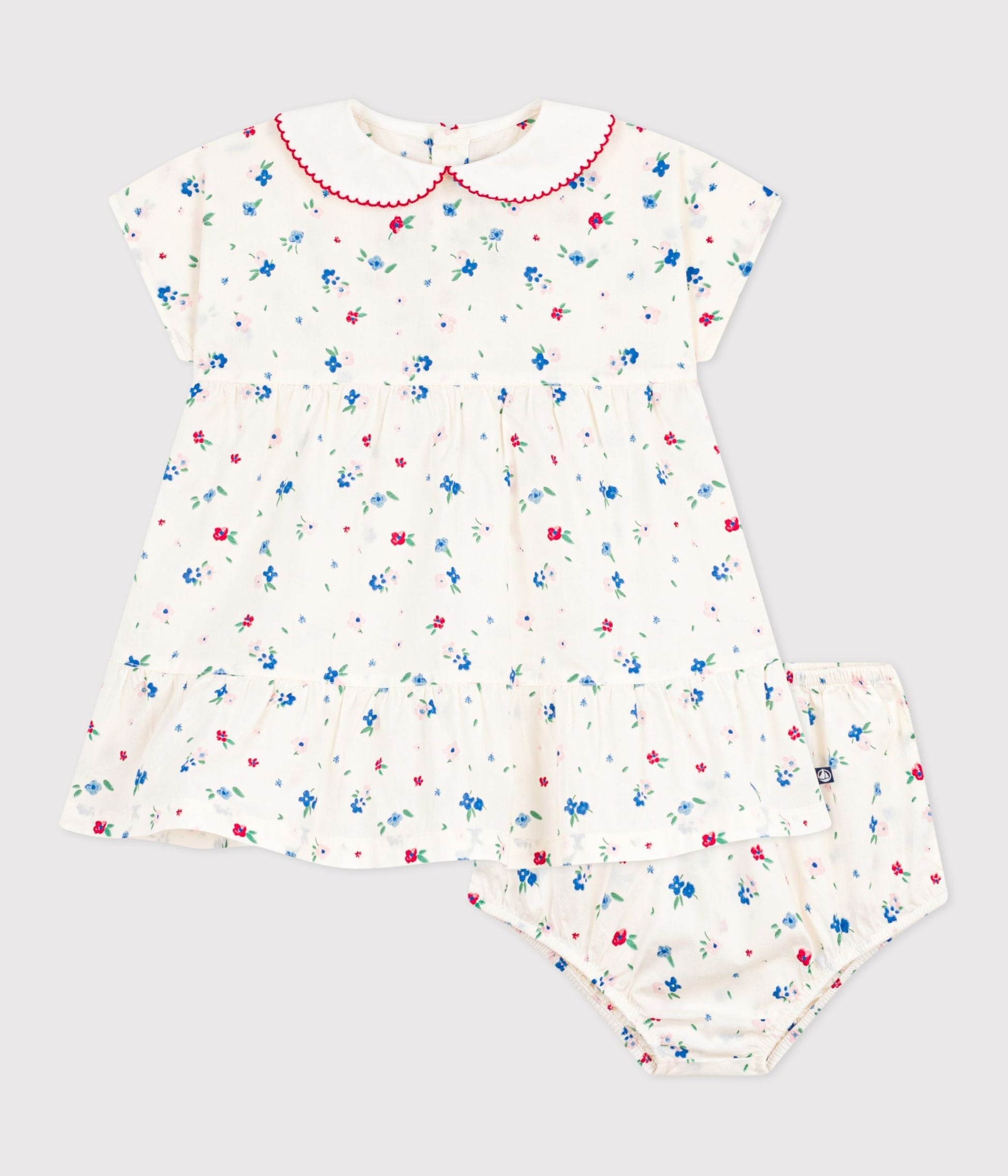 Robe bébé en coton manches courtes et son bloomer imprimés fleurs – F1