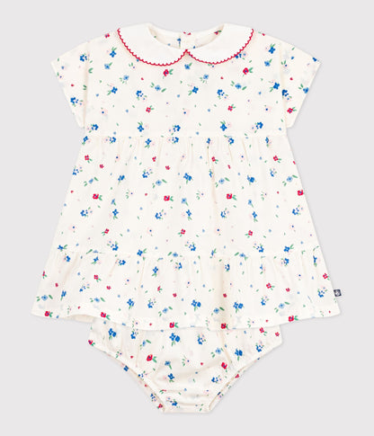 Robe bébé en coton manches courtes et son bloomer imprimés fleurs – F2