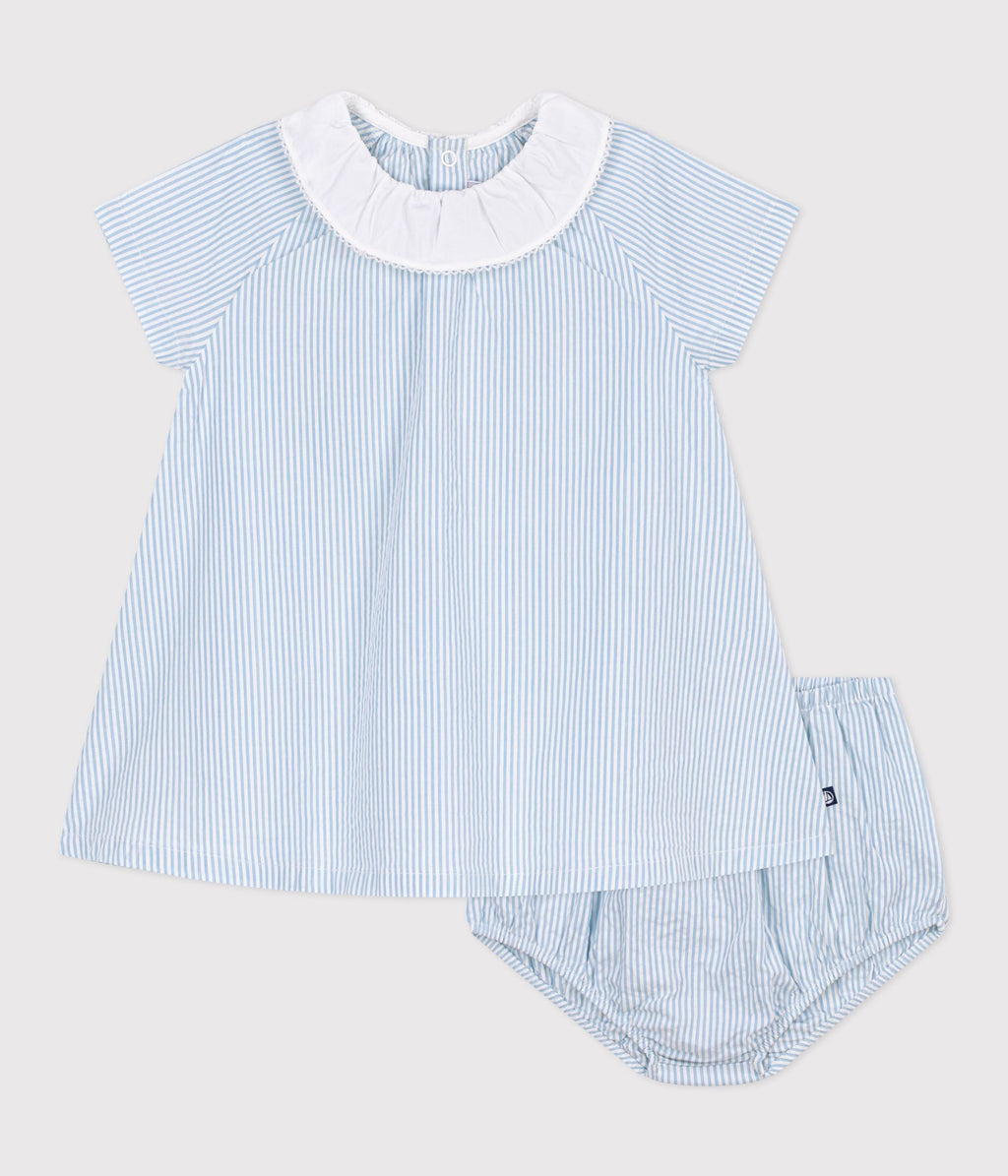 Robe bébé en coton manches courtes et son bloomer, rayés – F1