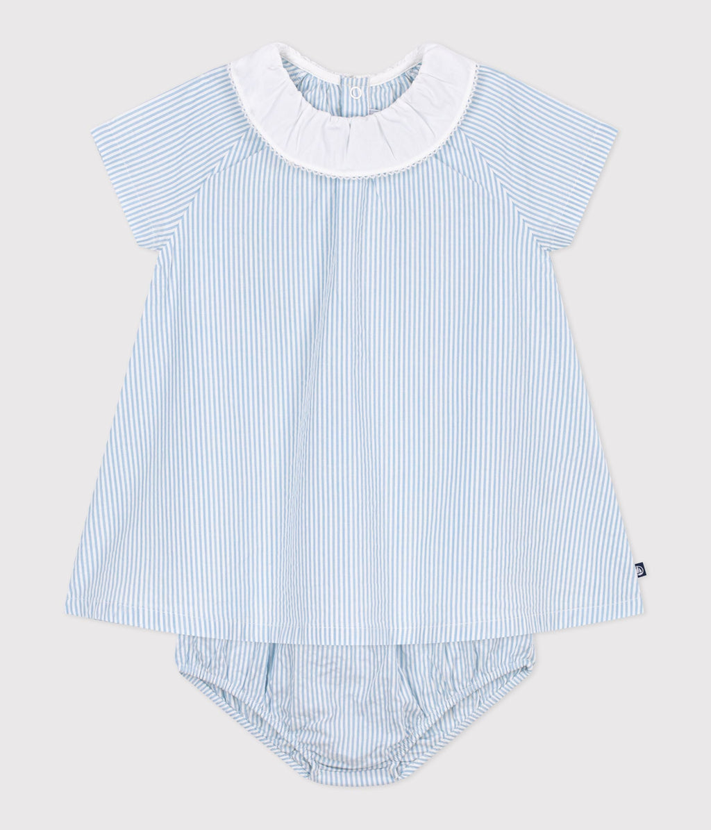 Robe bébé en coton manches courtes et son bloomer, rayés – F2