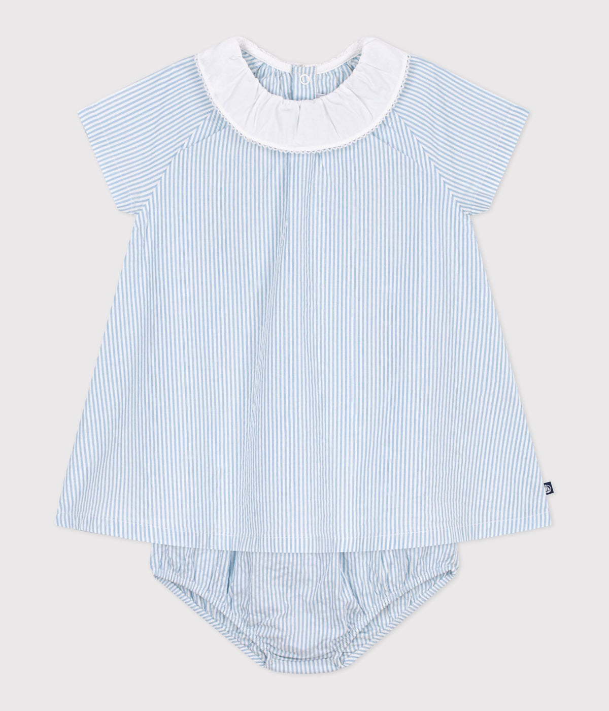 Robe bébé en coton manches courtes et son bloomer, rayés – F2