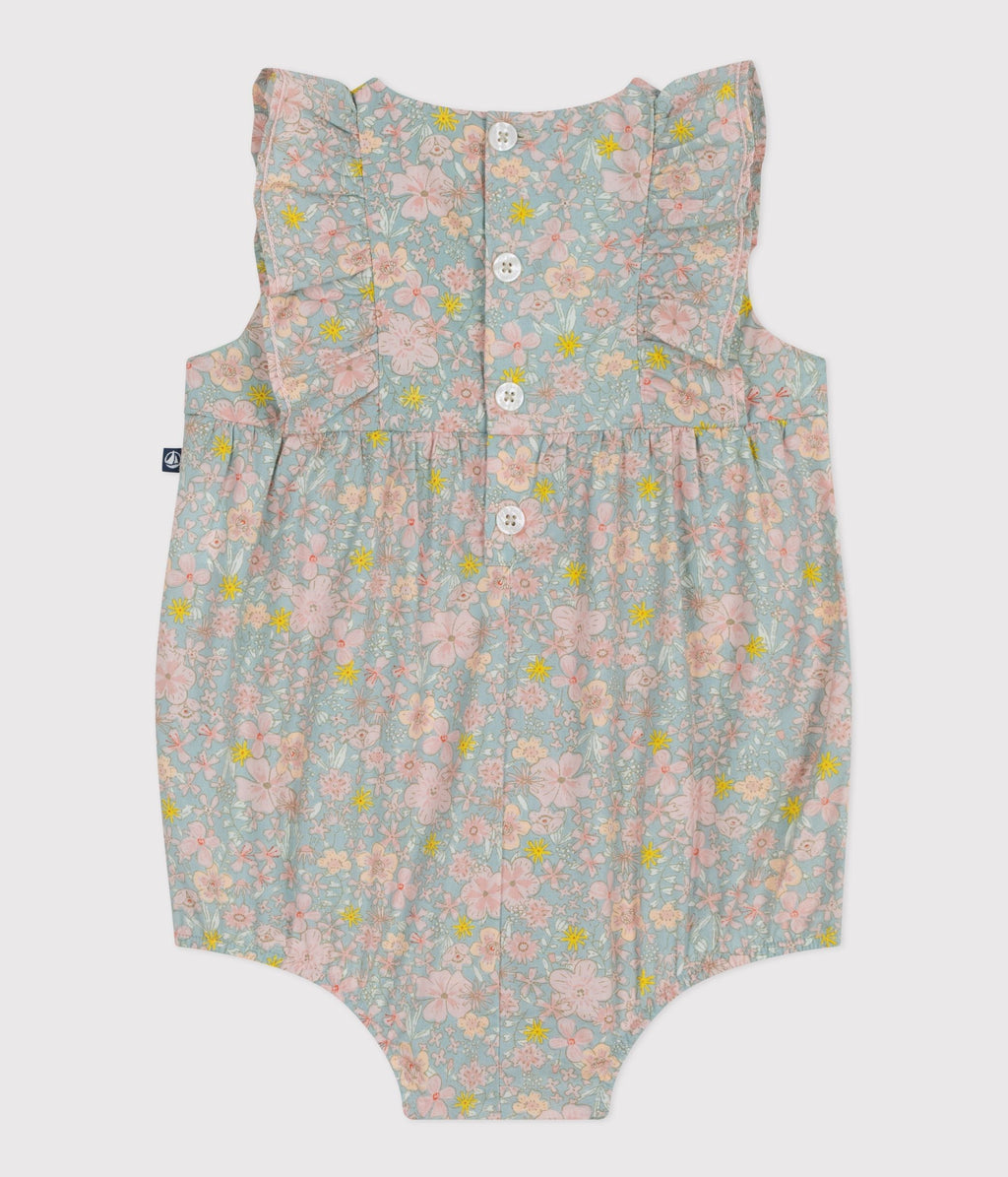 Barboteuse bébé en coton sans manches, imprimée fleurs – D1