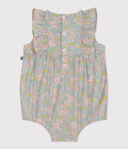 Barboteuse bébé en coton sans manches, imprimée fleurs – D1