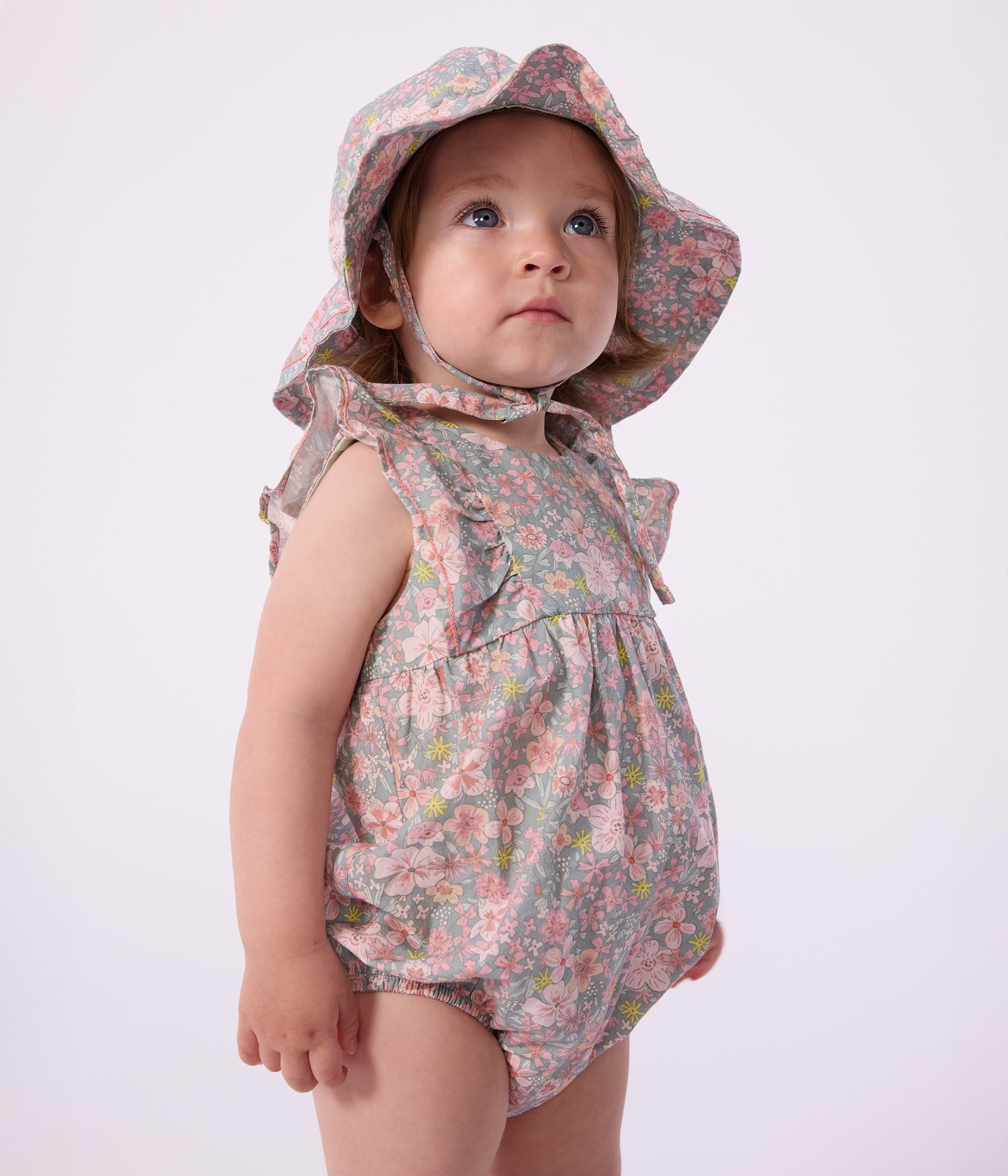 Barboteuse bébé en coton sans manches, imprimée fleurs – J1