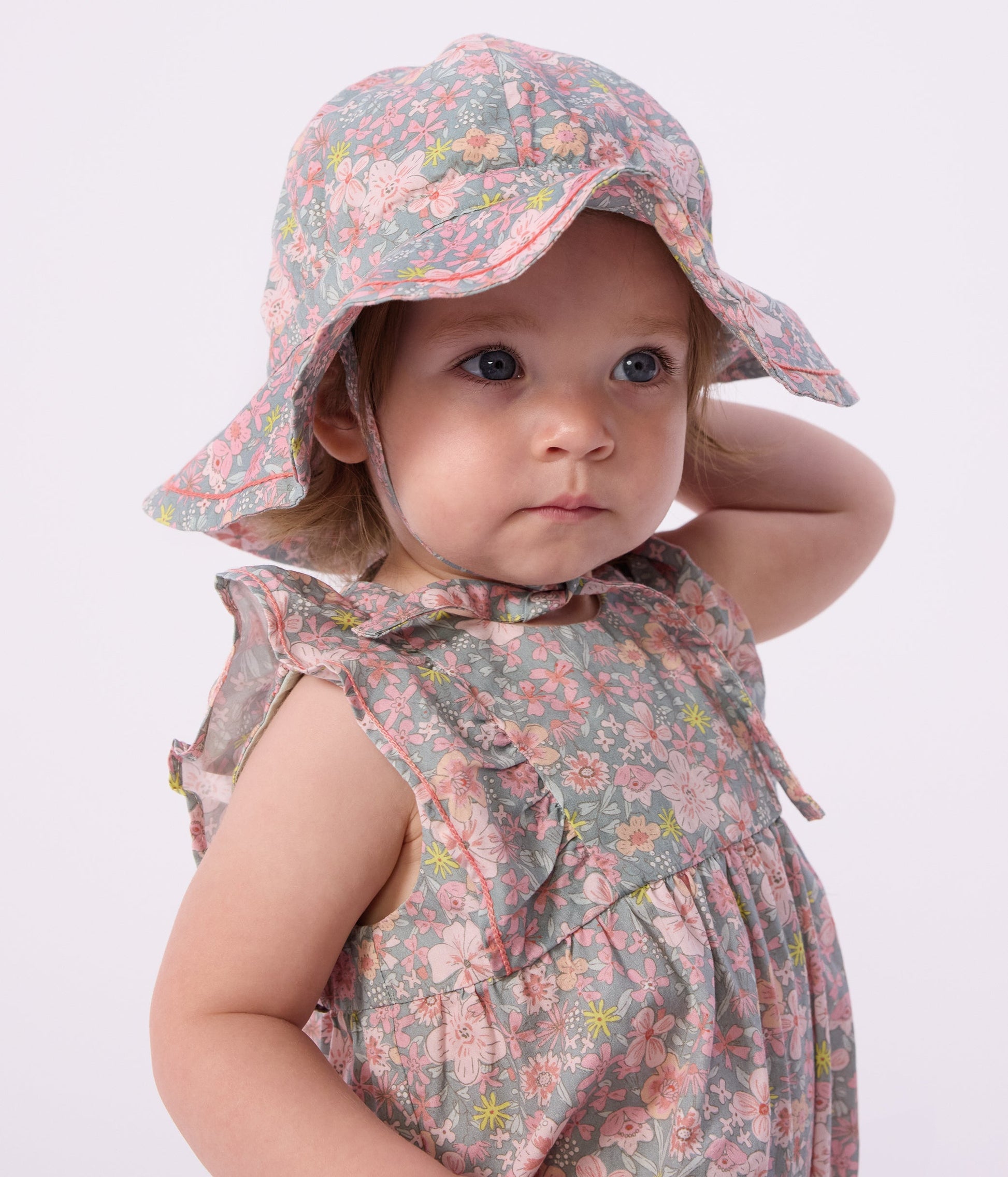 Barboteuse bébé en coton sans manches, imprimée fleurs – J2