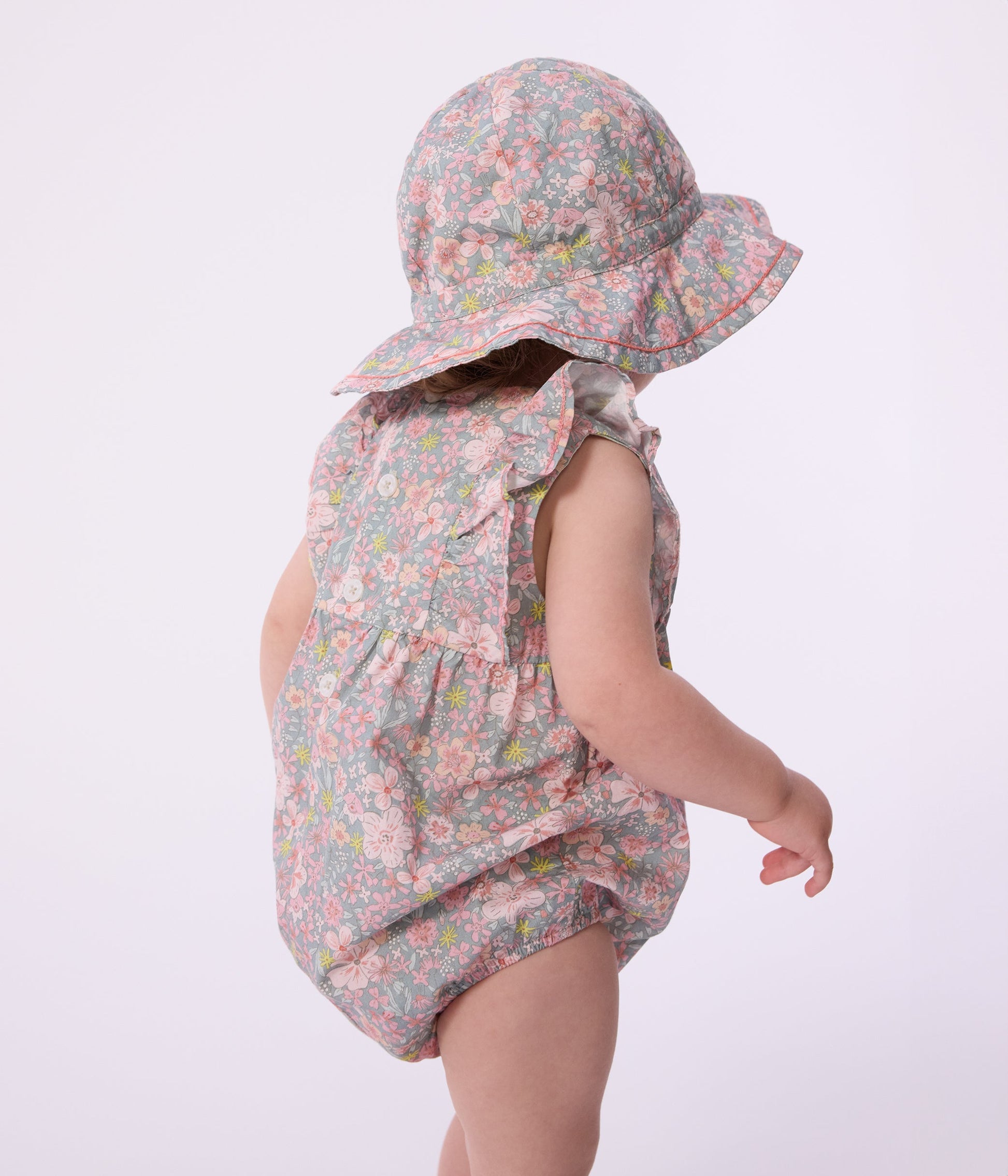 Barboteuse bébé en coton sans manches, imprimée fleurs – J3