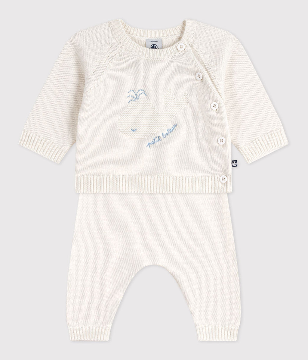 Ensemble 2 pièces bébé en tricot laine et coton et motif baleine – F2