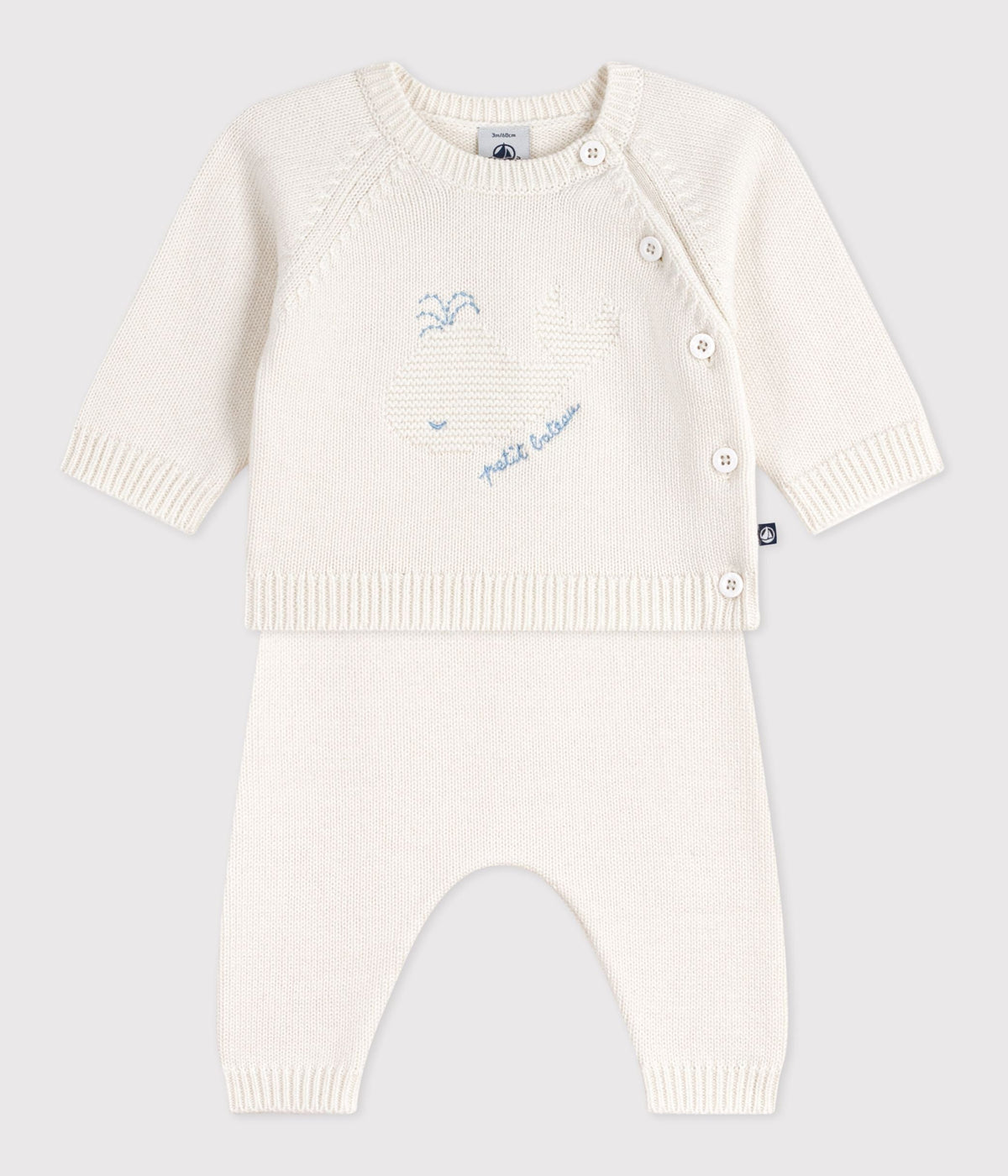 Ensemble 2 pièces bébé en tricot laine et coton et motif baleine – F2