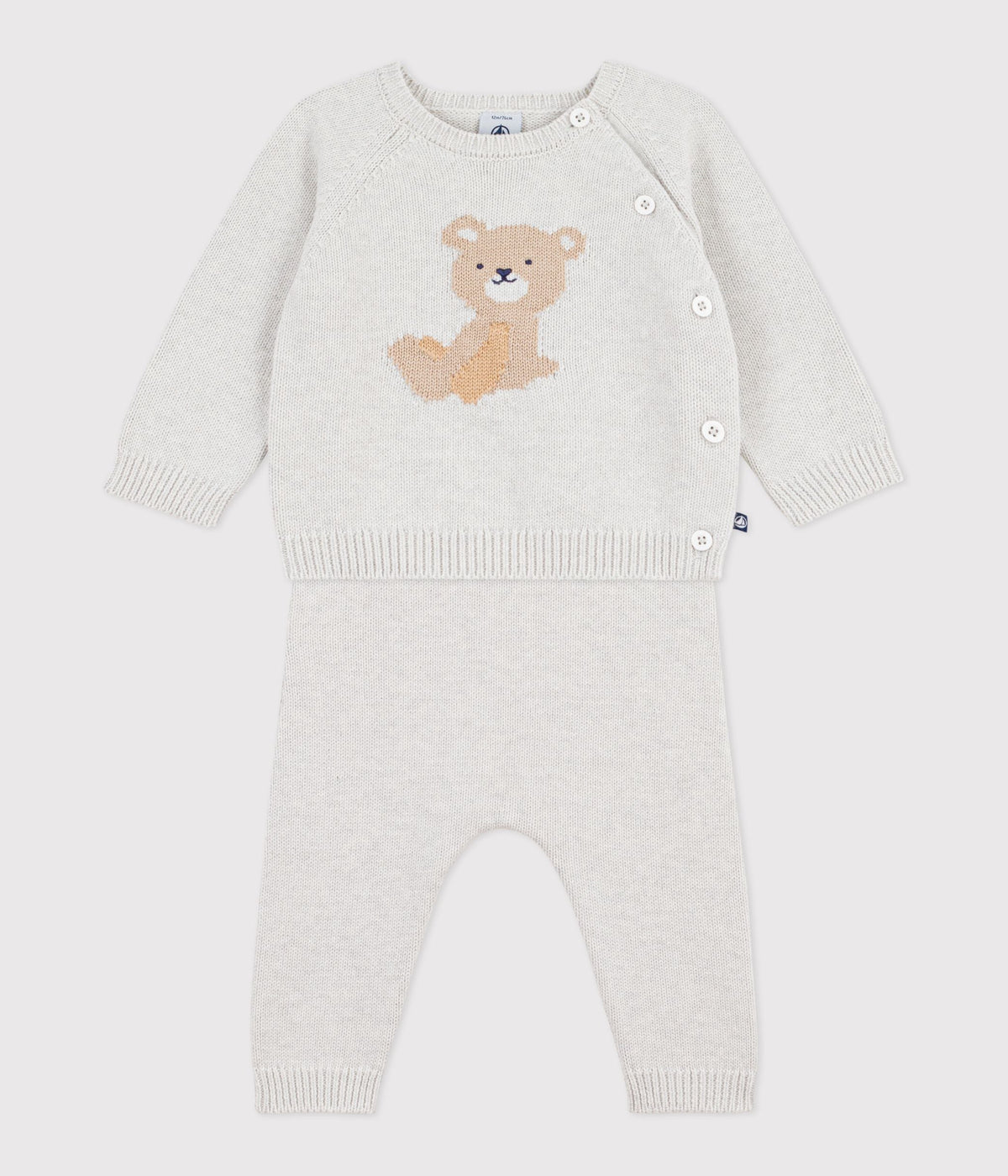 Ensemble 2 pièces bébé en tricot laine et coton et motif ourson – F2