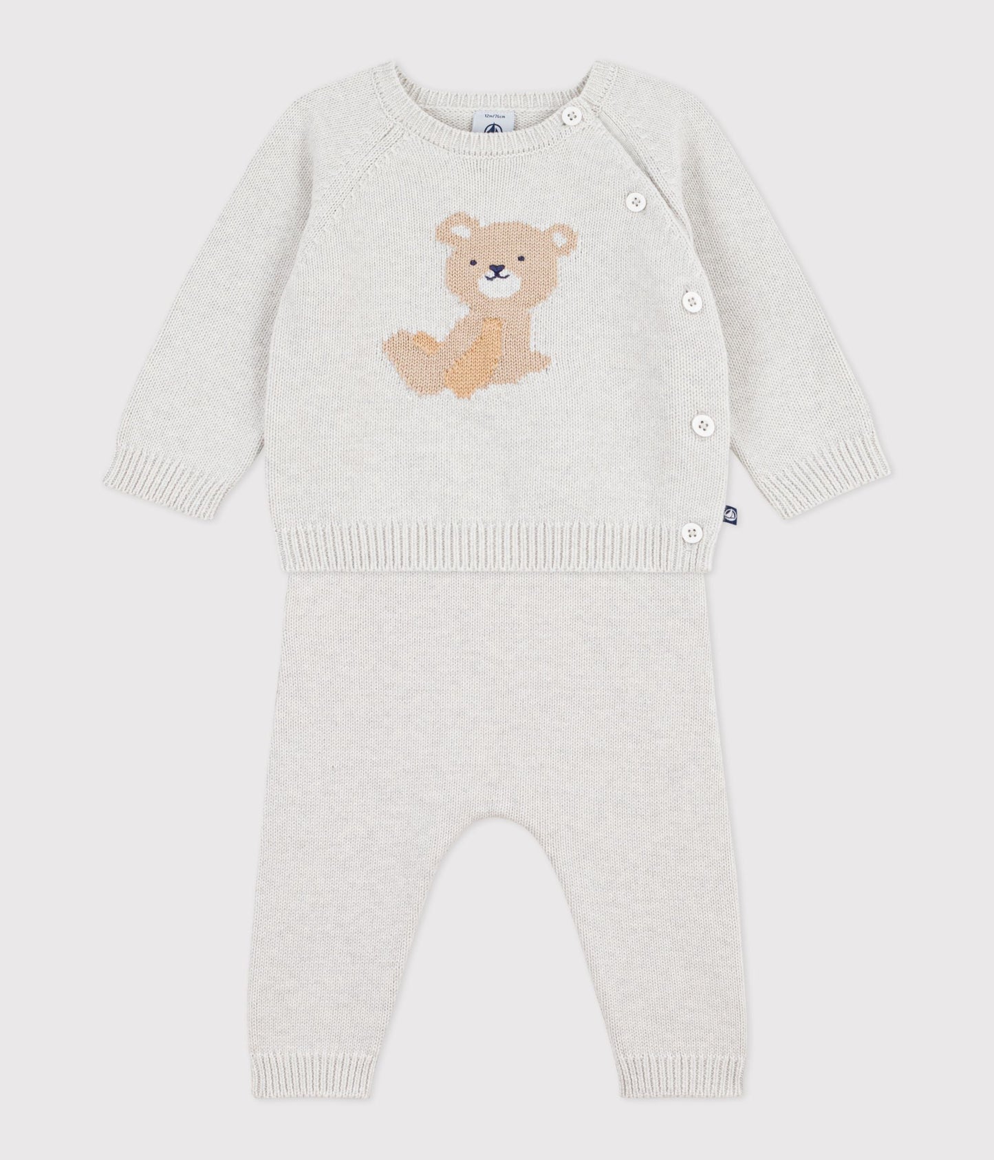 Ensemble 2 pièces bébé en tricot laine et coton et motif ourson – F2