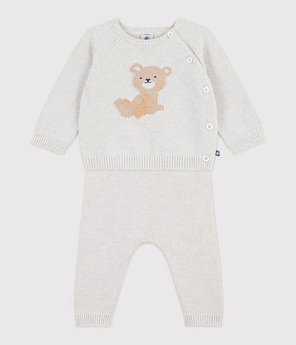 Ensemble 2 pièces bébé en tricot laine et coton et motif ourson – F2