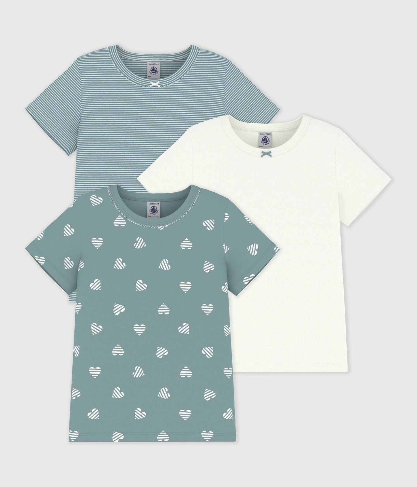 Lot de tee-shirts enfant en coton manches courtes imprimé cœurs – F1