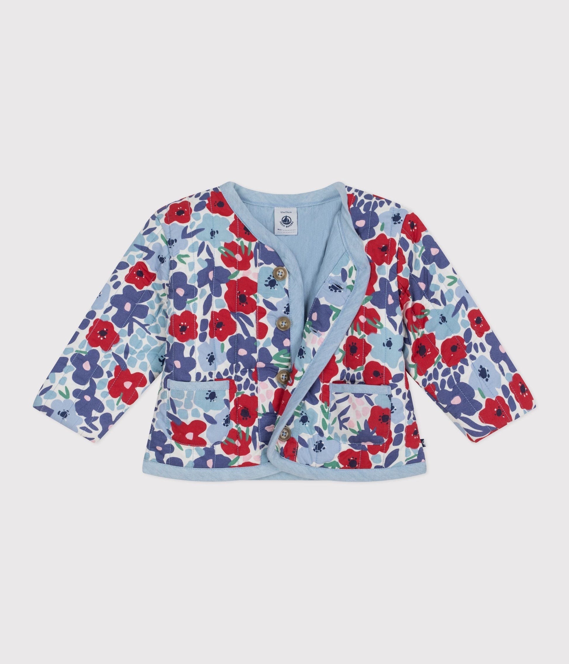 Veste bébé en coton matelassée, imprimée fleurs – F2