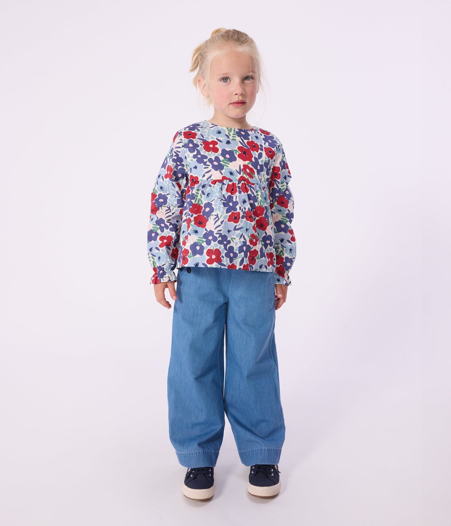 Blouse enfant en coton manches longues imprimée fleurs – J1