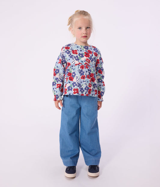 Blouse enfant en coton manches longues imprimée fleurs – J1