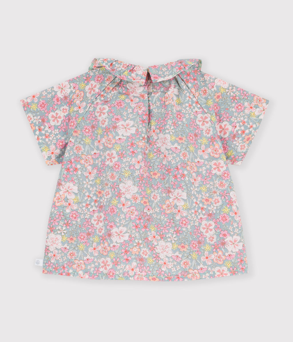 Baby's cotton short-sleeved blouse with floral print