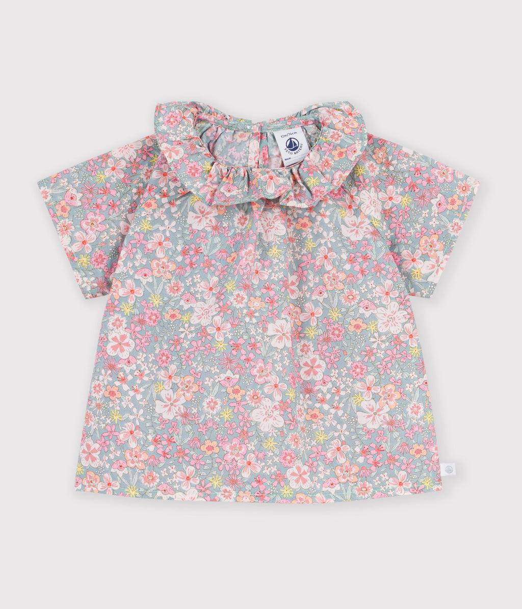 Baby's cotton short-sleeved blouse with floral print