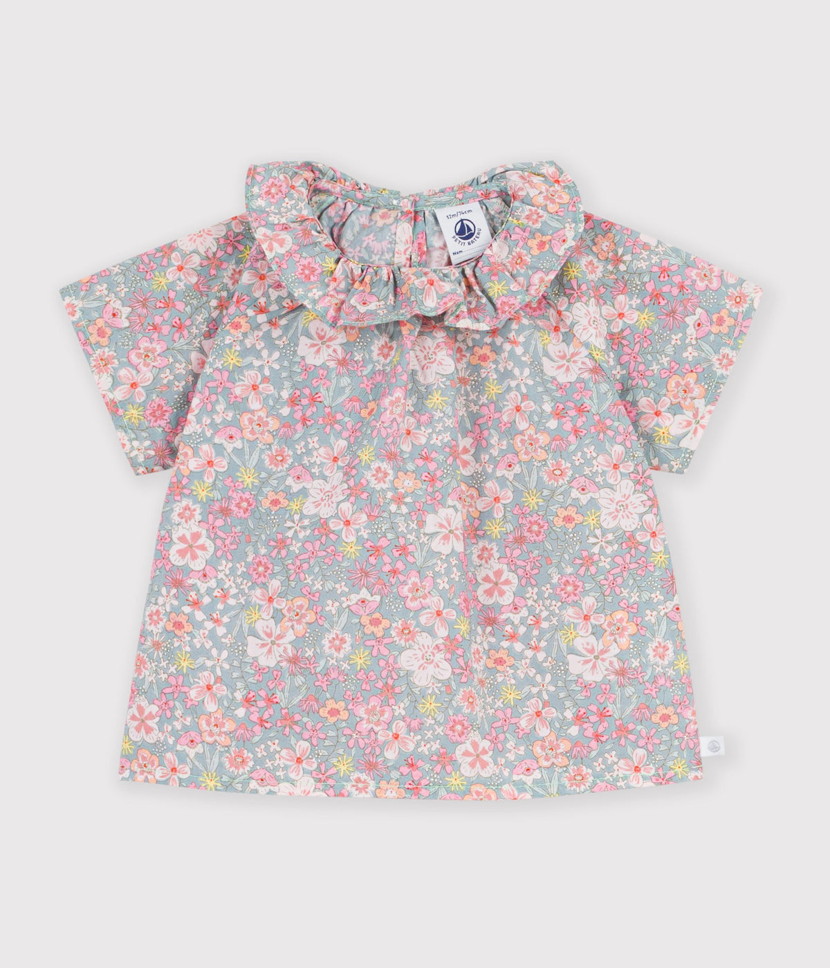 Baby's cotton short-sleeved blouse with floral print