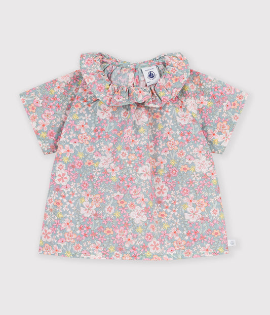 Blouse bébé en coton manches courtes imrpimée fleurs