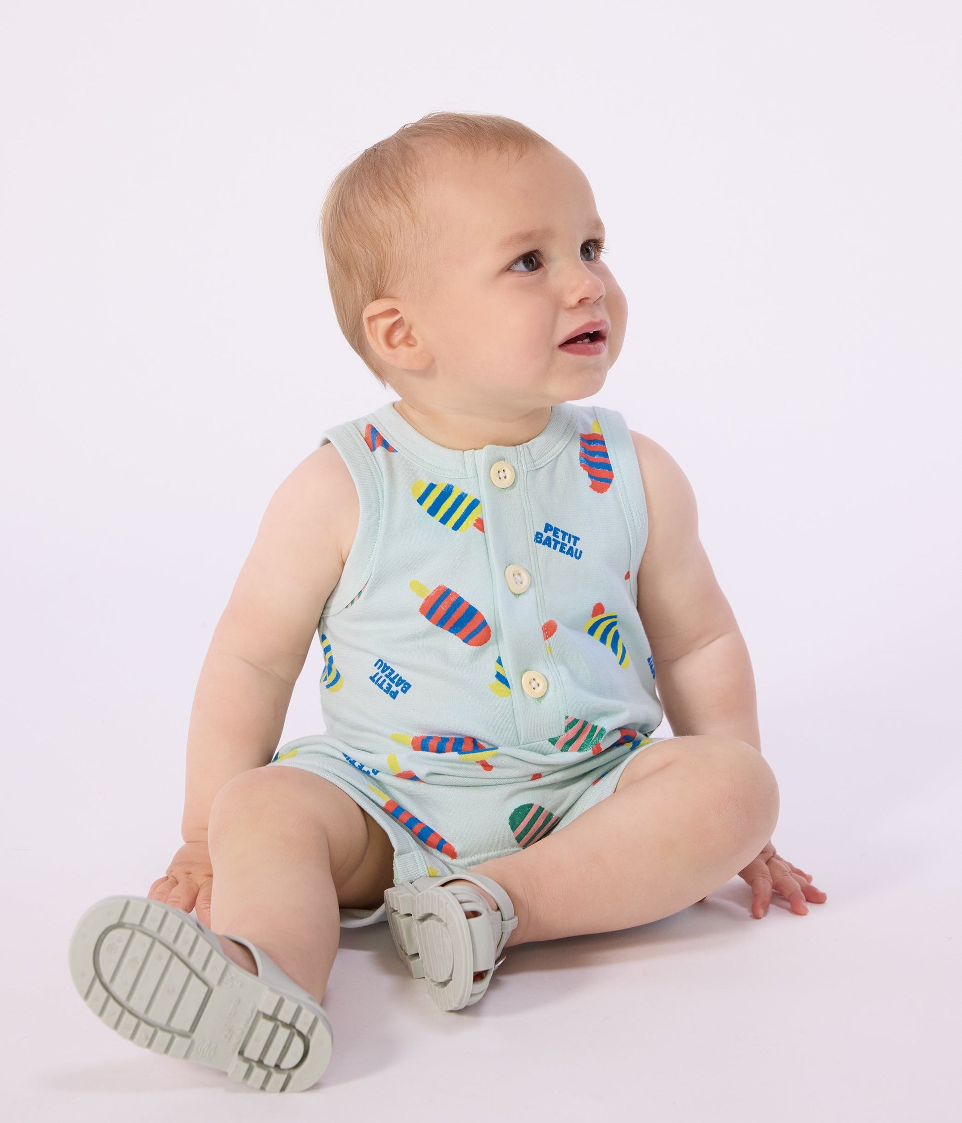 Combinaison courte bébé en coton, imprimée glaces – J1