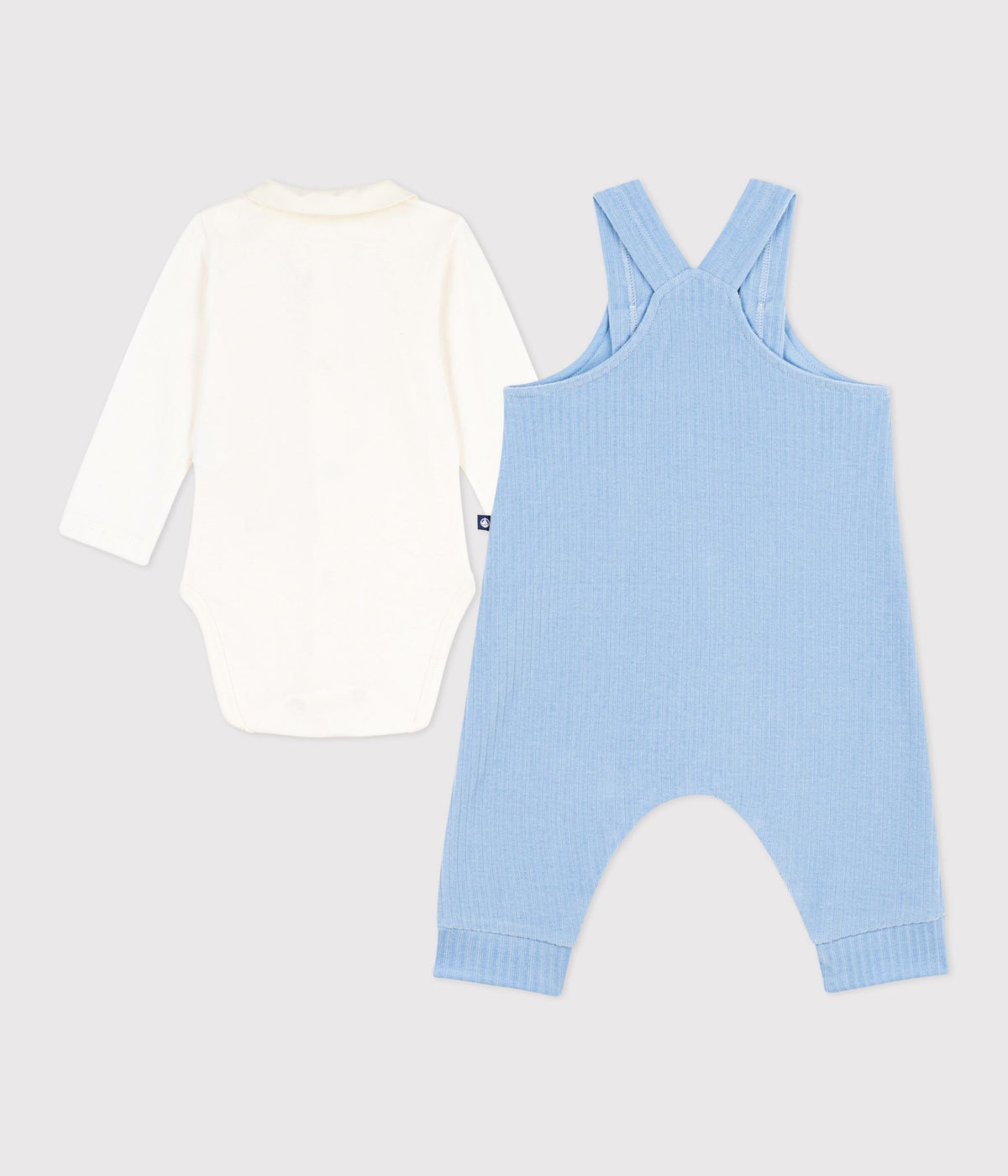 Ensemble salopette/body bébé en coton uni et détails brodés – D1