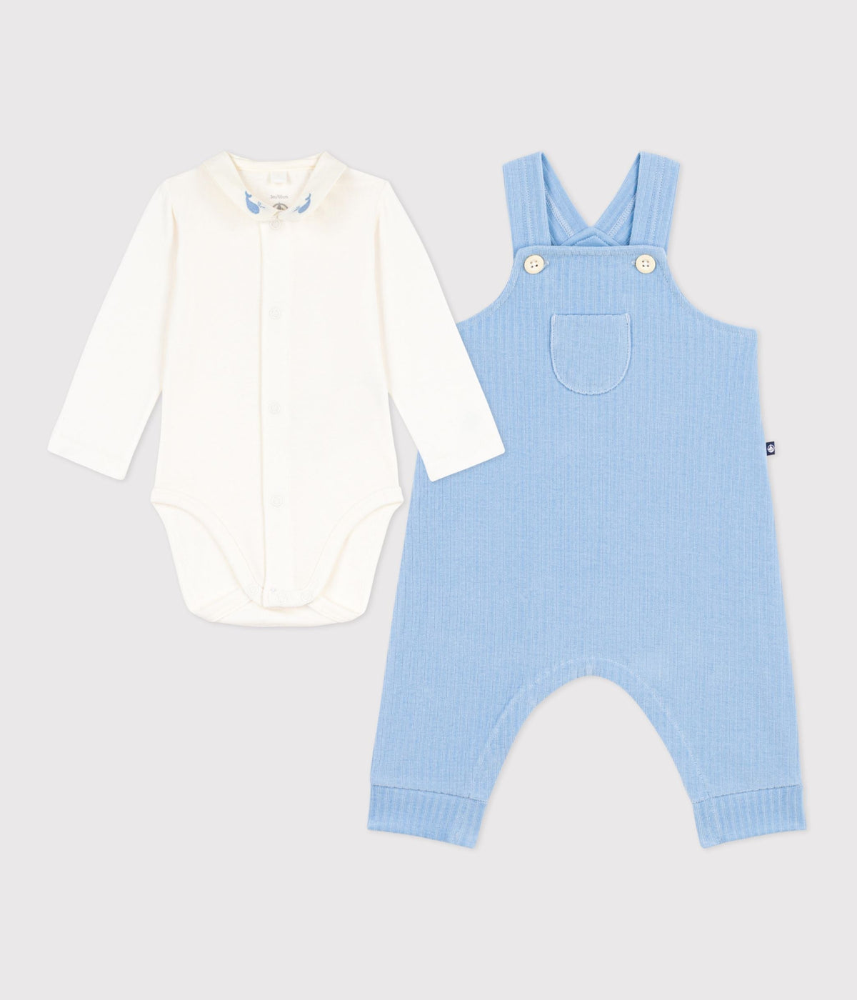 Ensemble salopette/body bébé en coton uni et détails brodés – F1