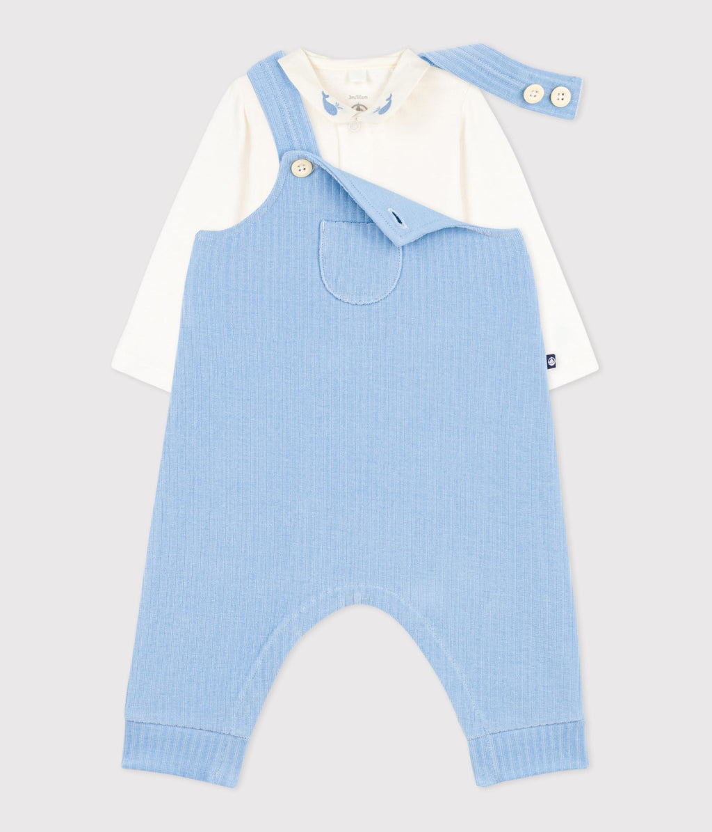 Ensemble salopette/body bébé en coton uni et détails brodés – F2