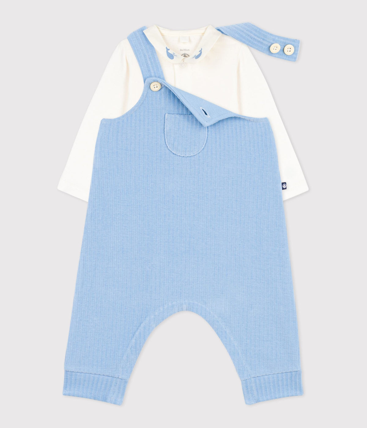 Ensemble salopette/body bébé en coton uni et détails brodés – F2