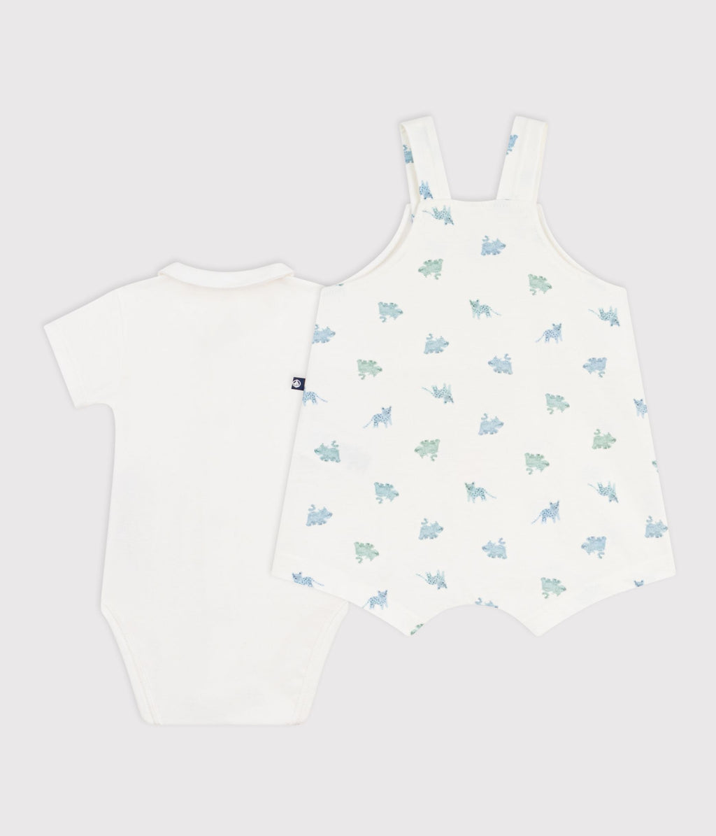Ensemble salopette/body bébé en coton imprimé animaux – D1
