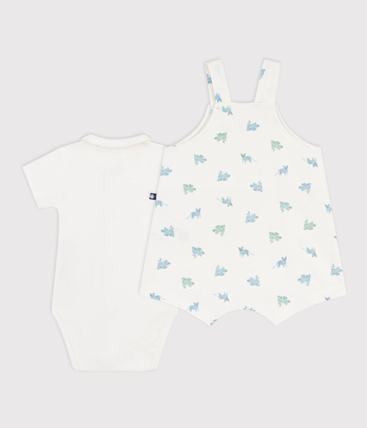 Ensemble salopette/body bébé en coton imprimé animaux – D1