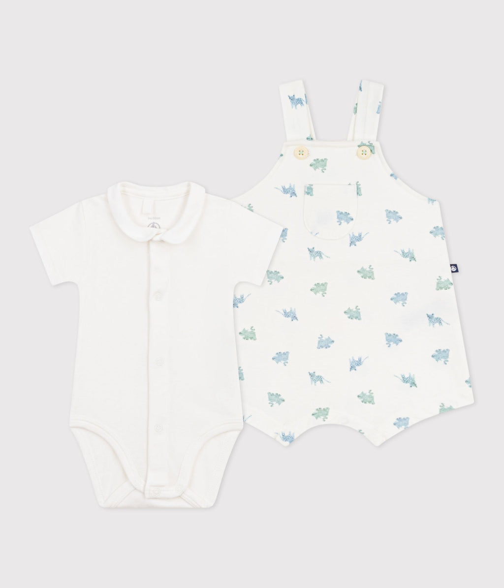 Ensemble salopette/body bébé en coton imprimé animaux – F1