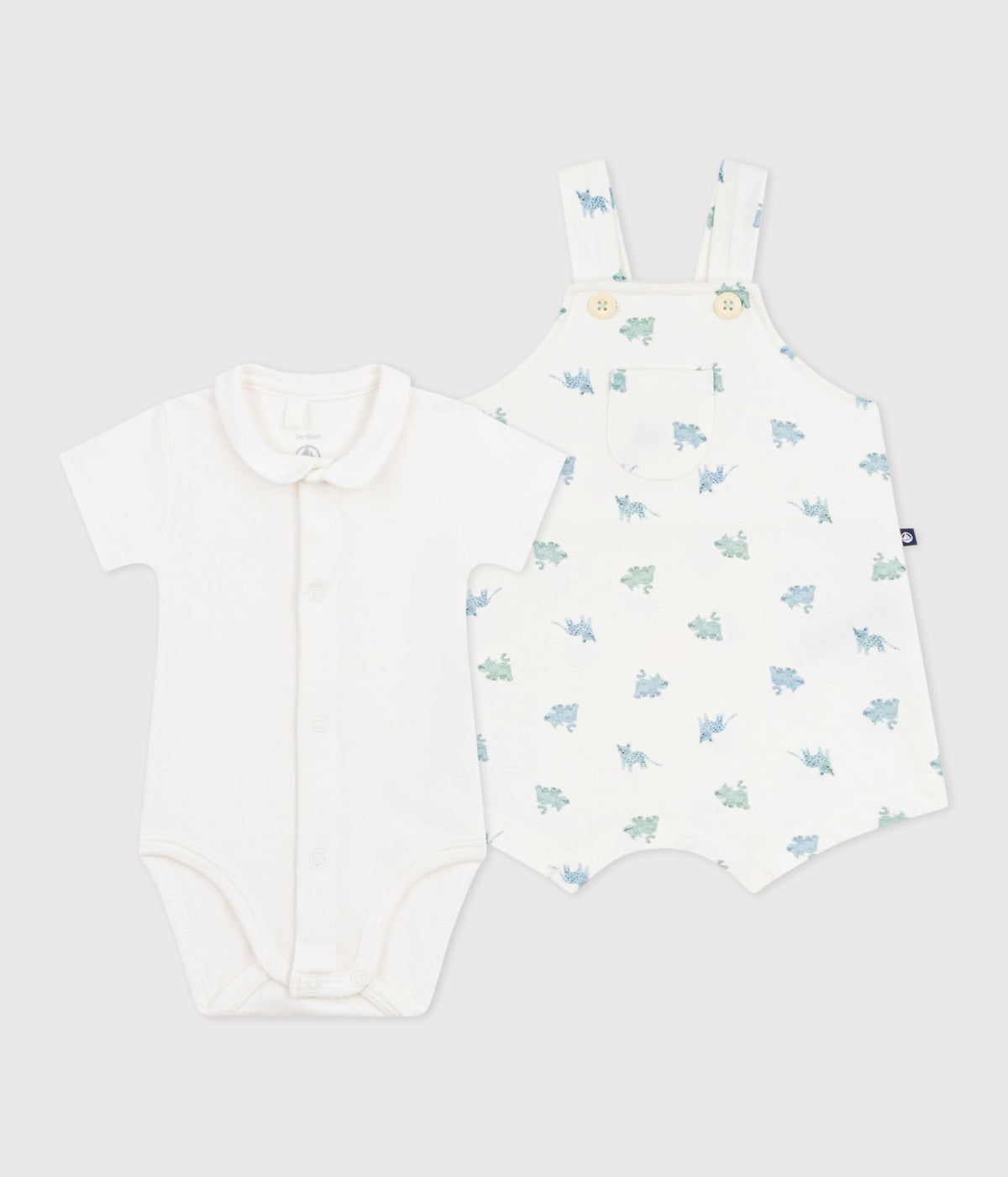 Ensemble salopette/body bébé en coton imprimé animaux – F1