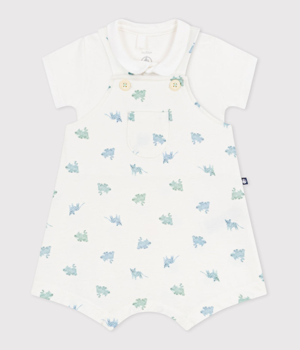 Ensemble salopette/body bébé en coton imprimé animaux – F2