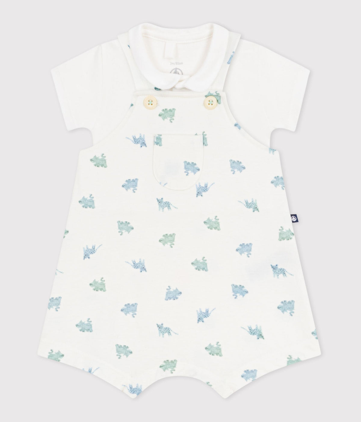 Ensemble salopette/body bébé en coton imprimé animaux – F2