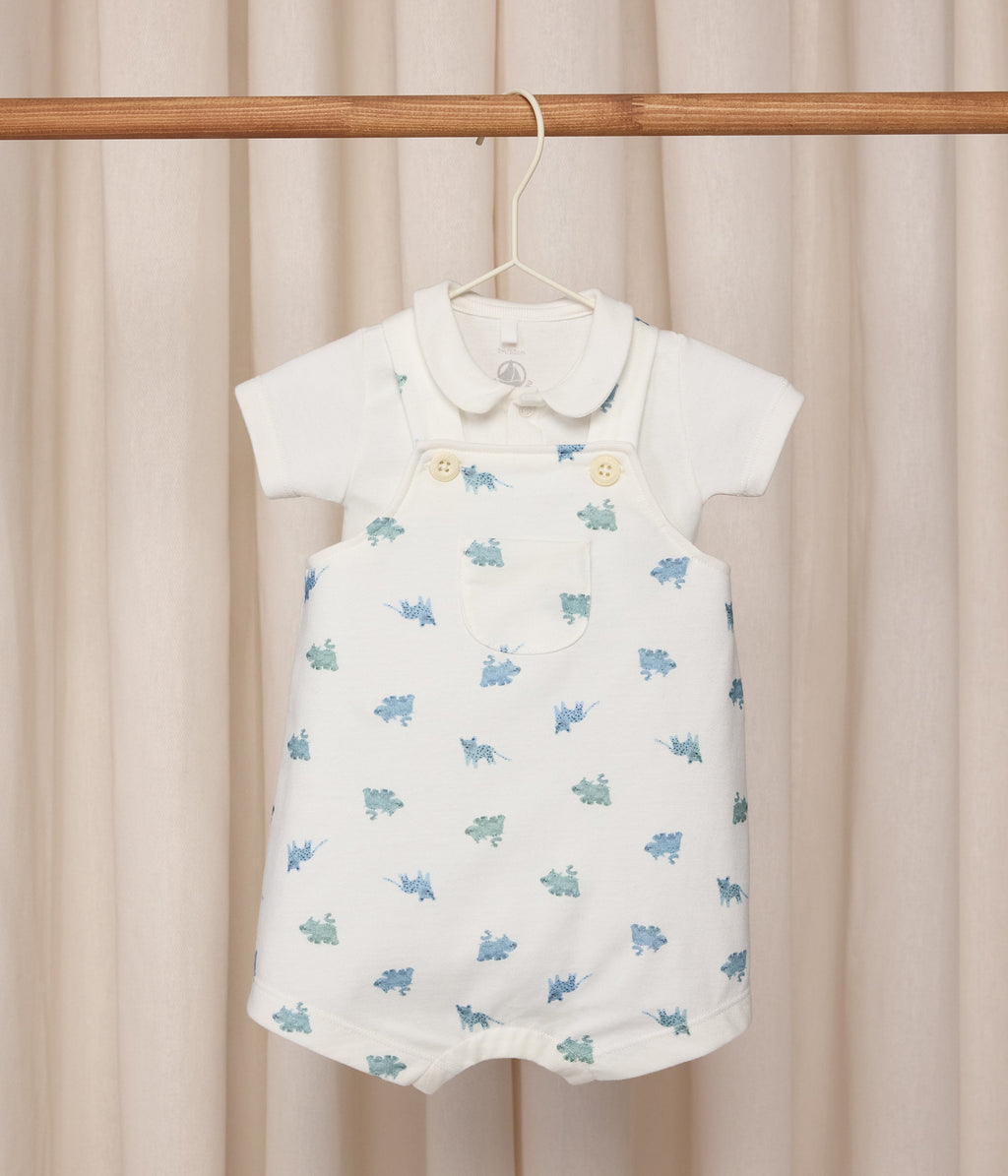 Ensemble salopette/body bébé en coton imprimé animaux – J1