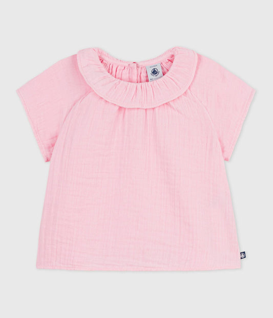Blouse bébé en coton manches longues unie – F1