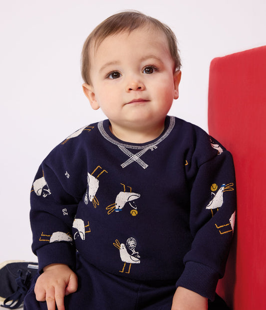 Sweatshirt à capuche bébé en coton imprimé mouettes – J1