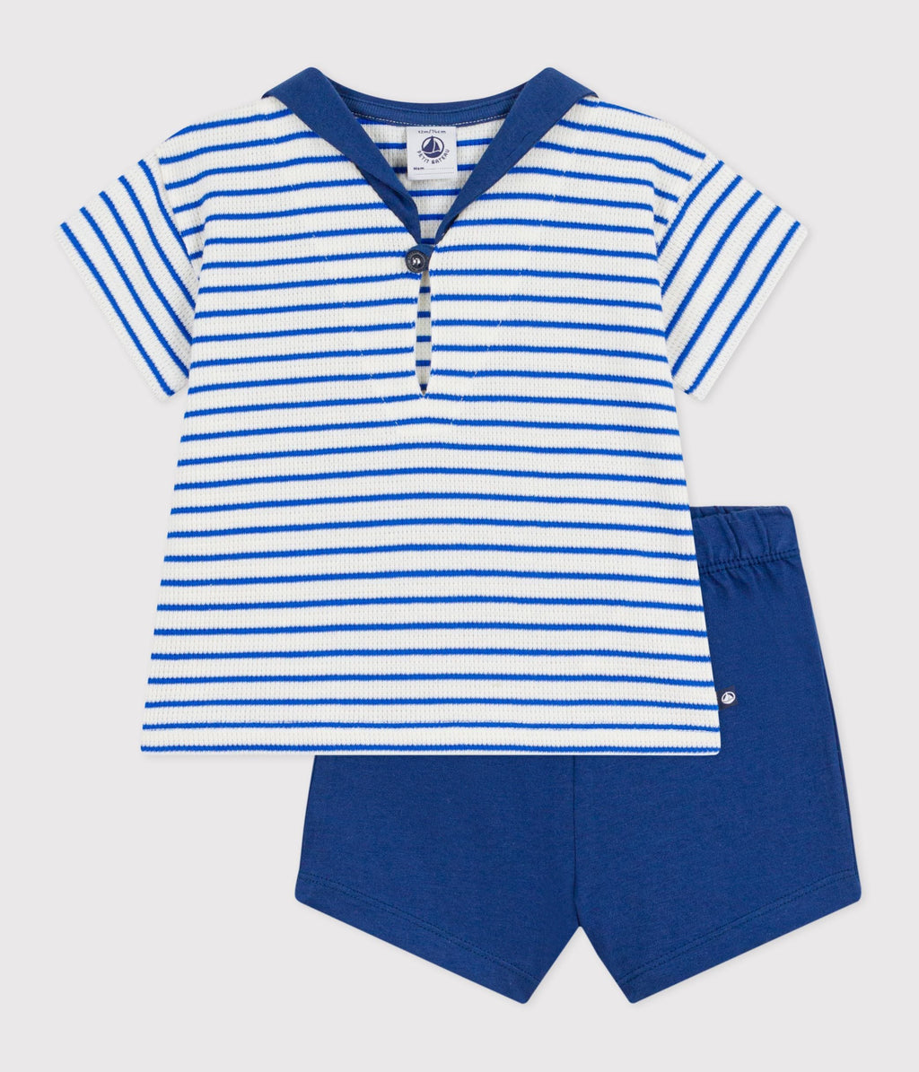 Ensemble bébé deux pièces en coton, tee-shirt col marin – F1