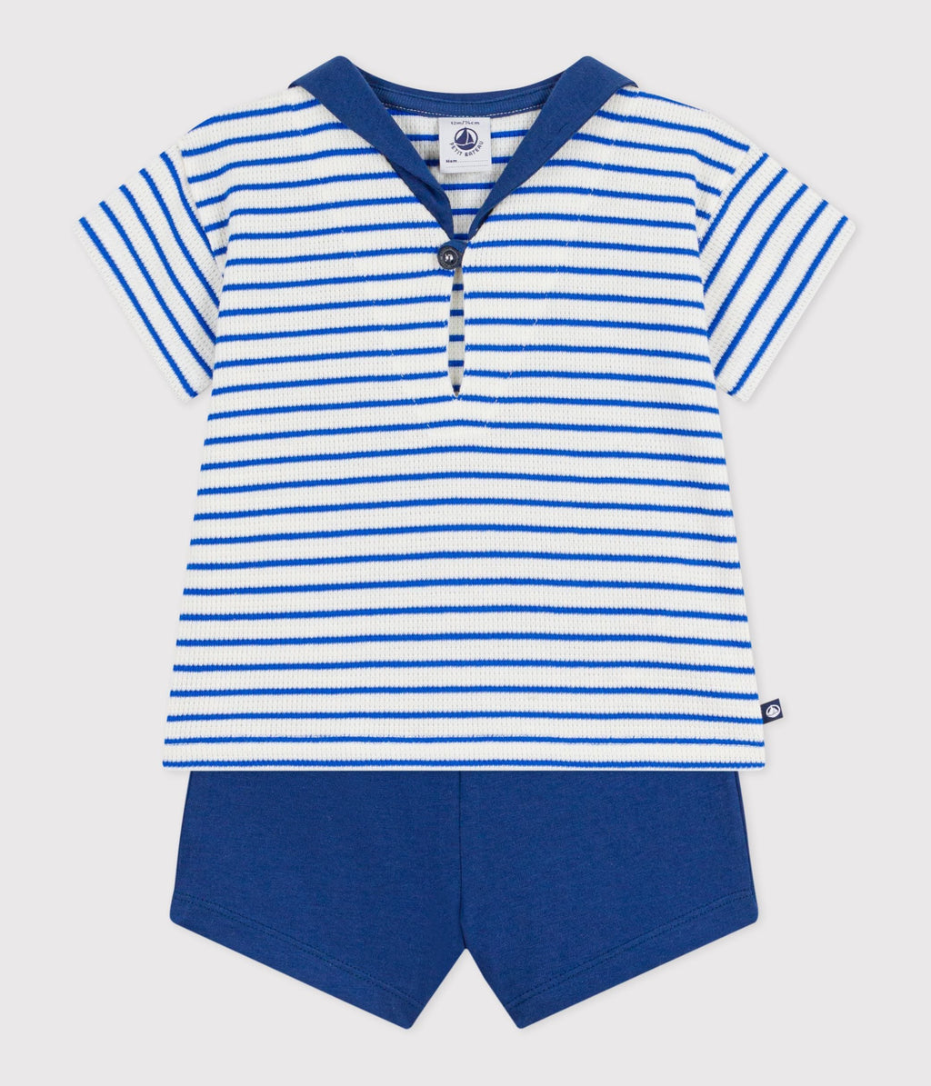 Ensemble bébé deux pièces en coton, tee-shirt col marin – F2
