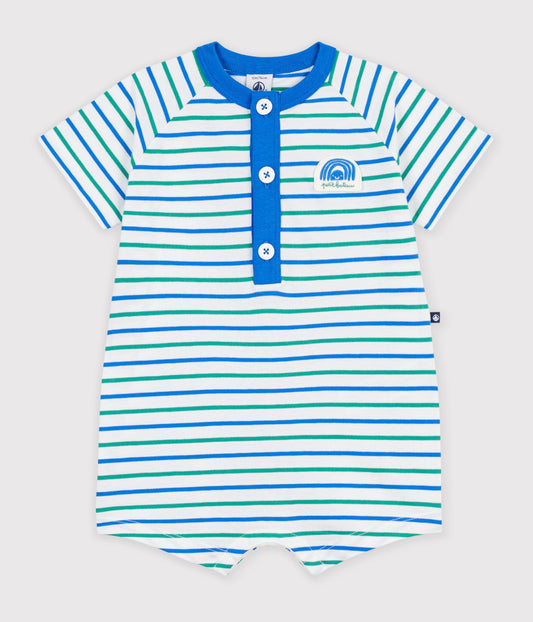 Combinaison courte bébé en coton rayée