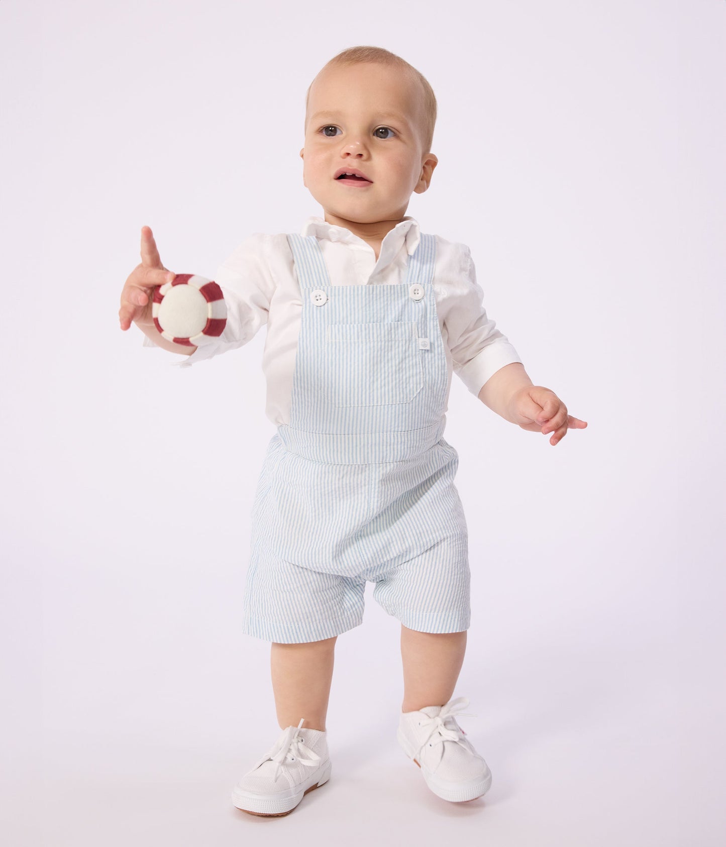 Salopette courte bébé en coton, rayée – J1