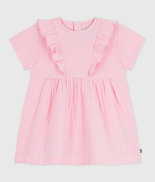 Robe bébé en coton manches courtes unie – F1