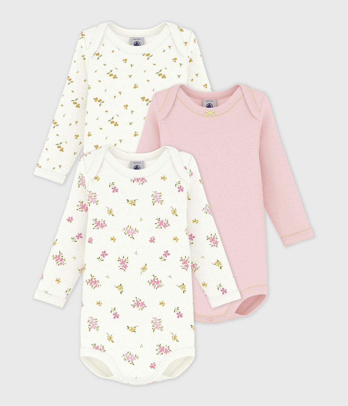 Lot de bodies manches longues en coton imprimé fleuri bébé – F1