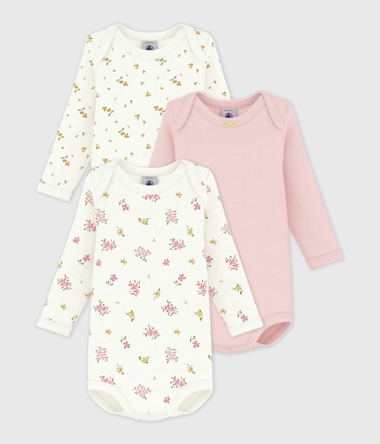 Lot de bodies manches longues en coton imprimé fleuri bébé – F1