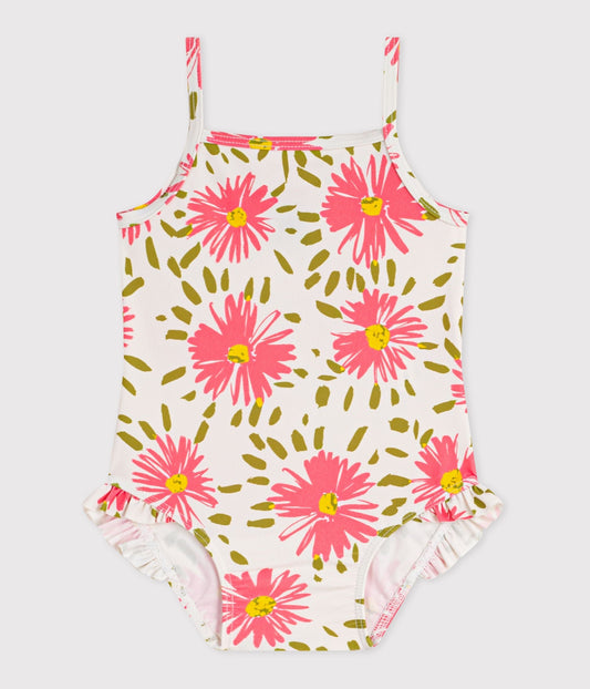 Maillot de bain bébé une pièce à volants, imprimé fleurs – F1