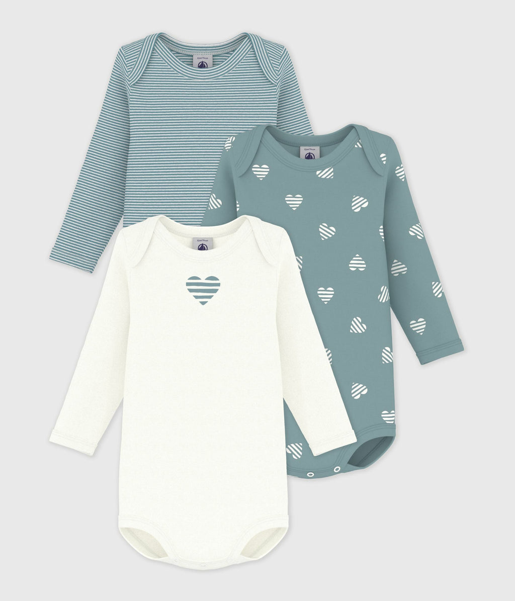 Lot de bodies manches longues en coton imprimé cœur bébé – F1