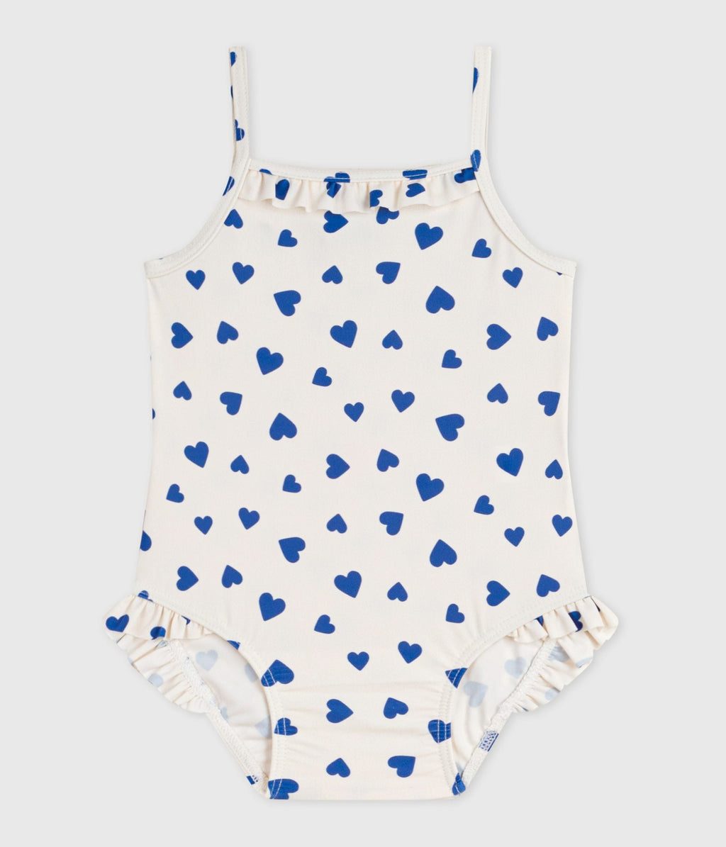 Maillot de bain bébé une pièce à volants, imprimé cœurs – F1