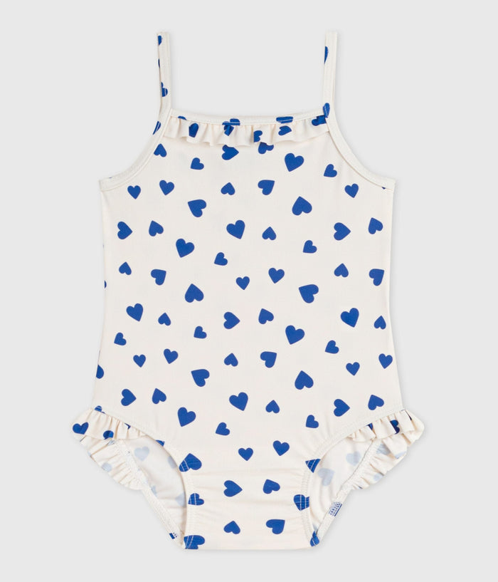 Maillot de bain bébé une pièce à volants, imprimé cœurs – F1
