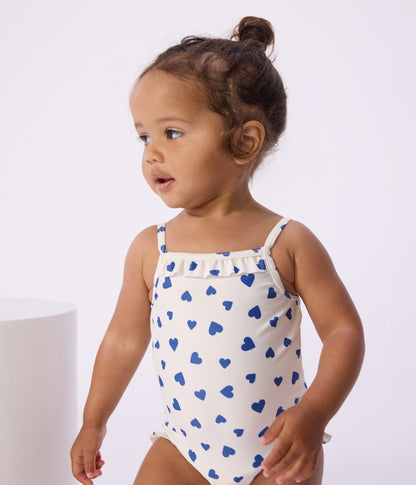 Maillot de bain bébé une pièce à volants, imprimé cœurs – J1